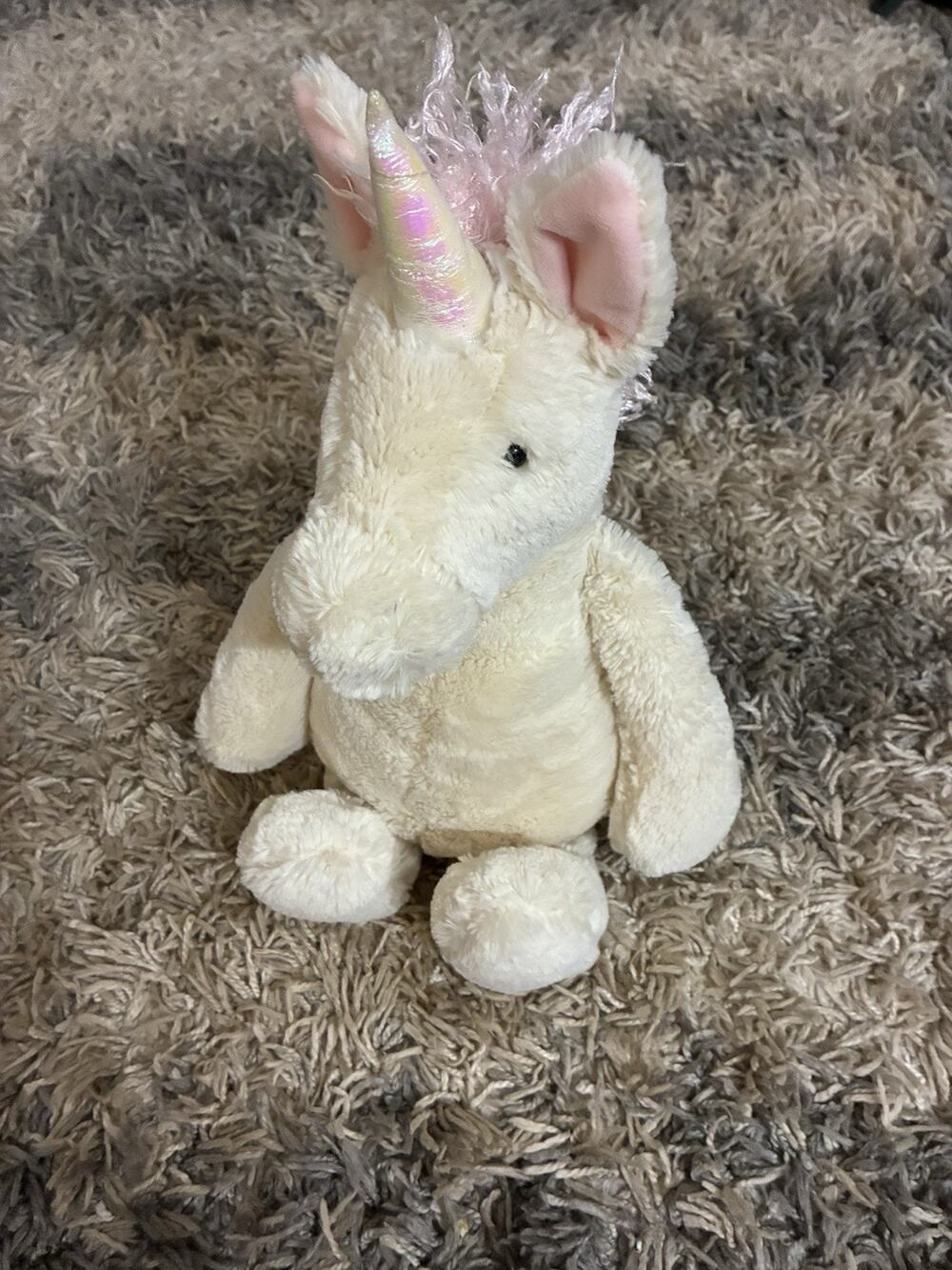 Jellycat Bashful Unicorn Medium 17” White Plush Stuffed Animal Pink